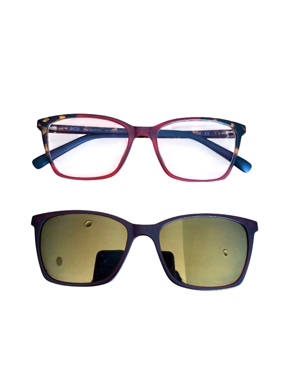 Eco Womens Eyeglasses With Magnetic Clip On Sunglasses Burgundy Tortoise